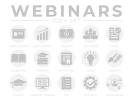 Light Gray Webinar Icon Set. Presentation, Development, Webinars, Networking, Teamwork, Guide, Literature, Learning, Certificate, Ideas, Creativity, Distance Learning, Student, Test, Simplicity Icons. vector