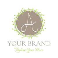 A Letter Brown and Green Round Floral Logo vector