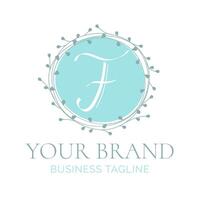 F Letter Turquoise Round Floral Logo vector