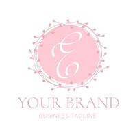 E Letter Pink Round Floral Logo vector