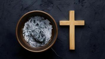 Ash Wednesday Concept Bowl with Ash and Holy Cross photo