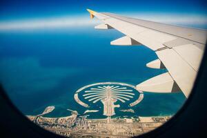 Aerial view of Dubai Palm Jumeirah island, United Arab Emirates photo