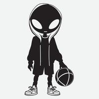 Black and shite Alien basketball player illustration vector