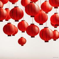 Red chinese new year lanterns on white background photo