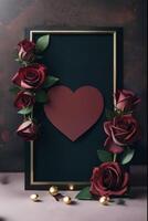 Valentines day frame with roses and copy space photo