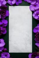 Floral purple borders with white textured table photo