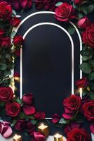 Red roses Valentines day arc with copy space photo