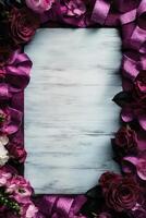Floral borders with white wood textured table photo