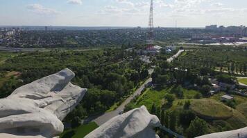 Drone view of the epic famous Soviet sculpture The Motherland Calls video