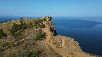 Aerial. High cliffs on Lake Baikal video