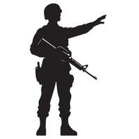 A silhouette of a soldier giving commands with one hand while holding a illustration vector