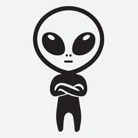 Cute hand crossed alien illustration in black and white vector