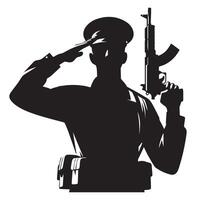 A silhouette of a soldier saluting holding a pistol by their side illustration vector