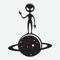 un extraterrestre en pie en un planeta demostración adiós a nosotros ilustración vector