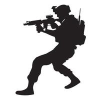 A silhouette of a soldier with a grenade launcher depicts vector