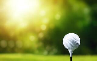 Golf ball on tee with bokeh background photo