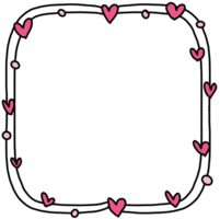 Line hand drawn frame with pink heart png