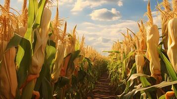 maíz campo con azul cielo y nubes foto