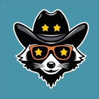 vintage illustration of raccoon with a cowboy hat and cool sunglasses vector