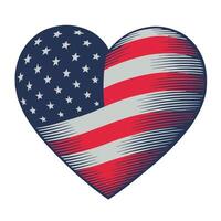 vintage illustration of a heart in American flag colors vector