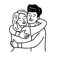minimist line art of a happy couple hugging vector
