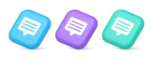 Chat box button social networks texting internet communication 3d isometric icon vector