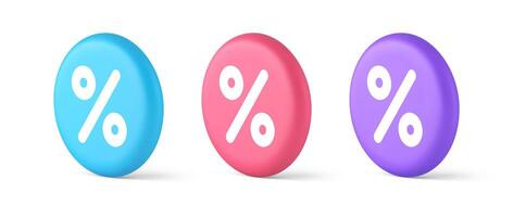 Percent button mathematical counting financial business investment 3d realistic isometric circle icon vector