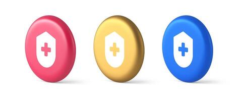 Medical secure shield check plus button approval confidential medicine protection 3d isometric circle icon vector