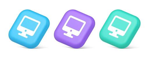 Computer monitor connection button cyberspace digital technology 3d realistic isometric icon vector