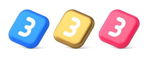 Three number button internet communication texting message character 3d realistic isometric icon vector