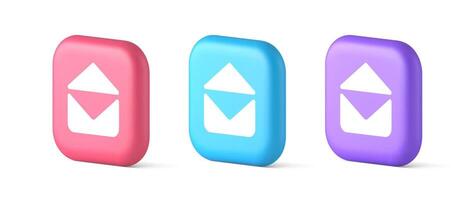 Email open envelope letter received incoming message button 3d realistic icon vector