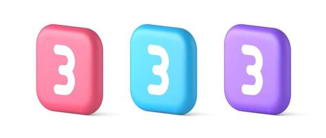 Three number button internet communication texting message character 3d realistic speech bubble icon vector