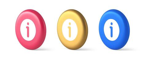 Info button information character FAQ question answer help support web app 3d realistic isometric circle icon vector