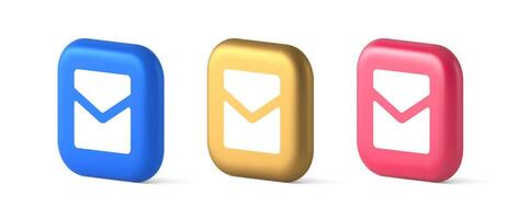 Email letter incoming message closed envelope mobile application button 3d realistic icon vector