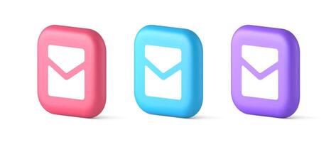 Email letter incoming message closed envelope mobile application button 3d realistic icon vector