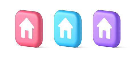 Home page button house web symbol cyberspace application interface 3d realistic icon vector