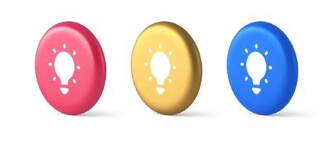 Light bulb illuminated innovation idea button brainstorming creative solution 3d isometric circle icon vector