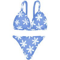 Two-piece swimsuit in blue with white floral pattern png