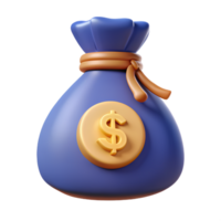 3d blue money bag with gold dollar sign for financial, savings, investment, and budget concepts, suitable for apps and presentations png