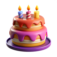 Colorful 3d birthday cake icon with candles, perfect for celebration, party, and invitation designs png