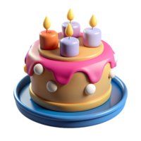 Vibrant 3d cake icon with candles for festive occasions, perfect for birthday and party design assets png