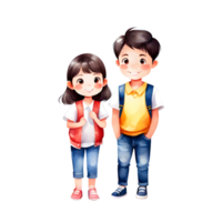 AI-generated Cute Adorable Little Boy And Girl Standing Wearing Casual School Uniform Isolated Transparent Illustration png