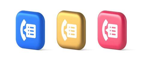 Phonebook handset important contact list info button phone call communication 3d icon vector