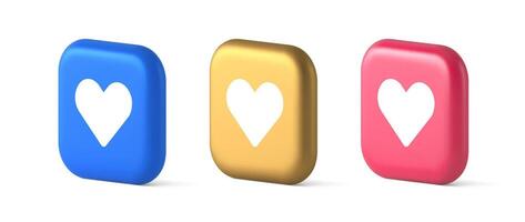 Dating application mobile interface button with heart social network communication 3d icon vector