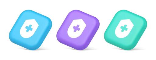 Medical secure shield check plus button approval confidential medicine protection 3d isometric icon vector