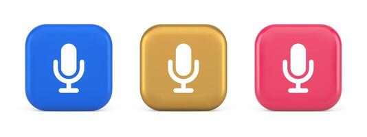 Microphone voice sound recording broadcasting button web app media communication 3d icon vector