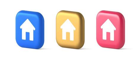 Home page button house web symbol cyberspace application interface 3d realistic icon vector
