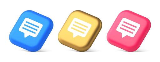 Chat box button social networks texting internet communication 3d isometric icon vector