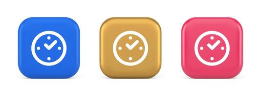 Watch time control button alarm clock deadline checking web app design 3d realistic icon vector