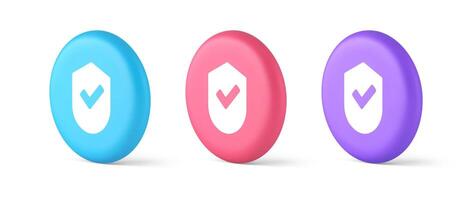 Done checkmark shield button success protection approved password web app 3d realistic isometric circle icon vector